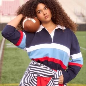 NWOT Eloquii Striped Polo Shirt Blue Red & White Size 22/24 1X Preppy Stretchy